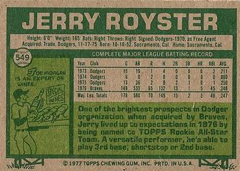 1977 Topps #549 Jerry Royster Back