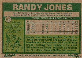 1977 Topps #550 Randy Jones Back
