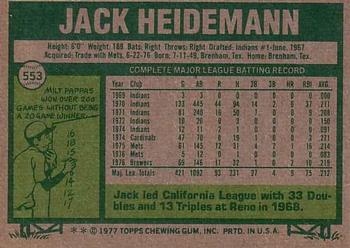 1977 Topps #553 Jack Heidemann Back