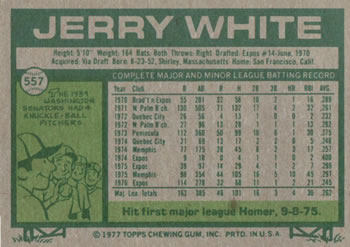 1977 Topps #557 Jerry White Back