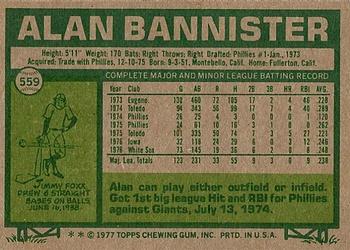 1977 Topps #559 Alan Bannister Back