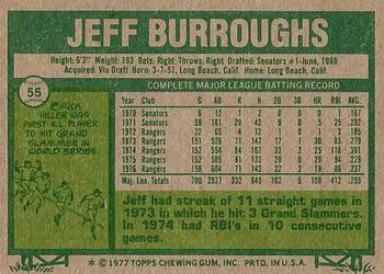 1977 Topps #55 Jeff Burroughs Back