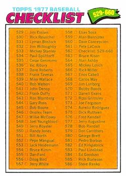 1977 Topps #562 Checklist: 529-660 Front
