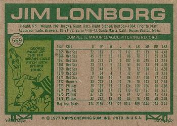 1977 Topps #569 Jim Lonborg Back