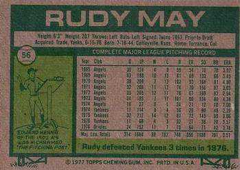 1977 Topps #56 Rudy May Back