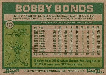 1977 Topps #570 Bobby Bonds Back