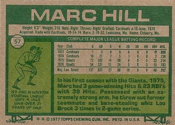 1977 Topps #57 Marc Hill Back