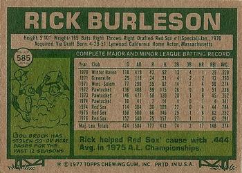 1977 Topps #585 Rick Burleson Back