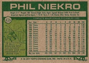 1977 Topps #615 Phil Niekro Back
