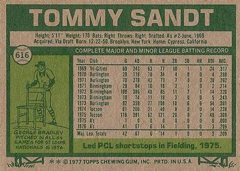 1977 Topps #616 Tommy Sandt Back