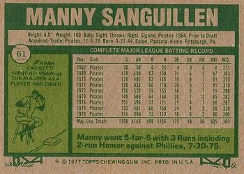 1977 Topps #61 Manny Sanguillen Back