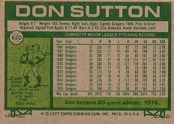 1977 Topps #620 Don Sutton Back