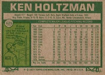 1977 Topps #625 Ken Holtzman Back