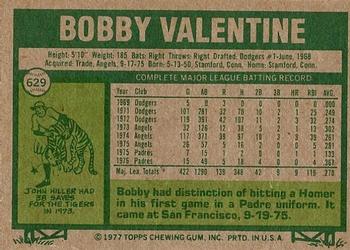 1977 Topps #629 Bobby Valentine Back