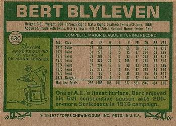 1977 Topps #630 Bert Blyleven Back
