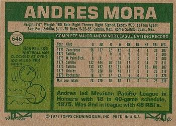 1977 Topps #646 Andres Mora Back