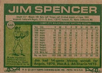 1977 Topps #648 Jim Spencer Back