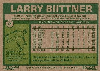 1977 Topps #64 Larry Biittner Back