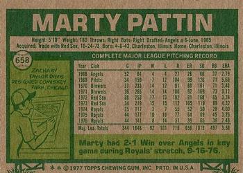 1977 Topps #658 Marty Pattin Back