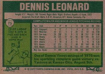 1977 Topps #75 Dennis Leonard Back