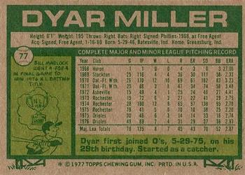 1977 Topps #77 Dyar Miller Back