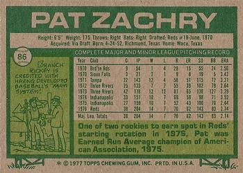 1977 Topps #86 Pat Zachry Back