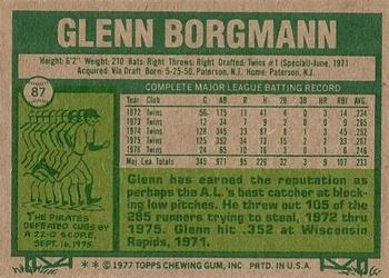 1977 Topps #87 Glenn Borgmann Back