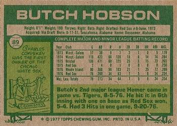 1977 Topps #89 Butch Hobson Back