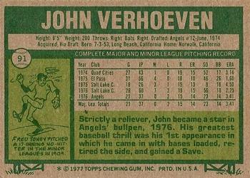 1977 Topps #91 John Verhoeven Back