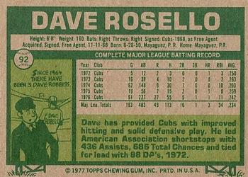 1977 Topps #92 Dave Rosello Back