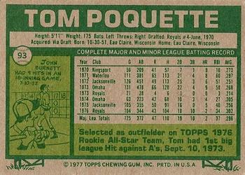 1977 Topps #93 Tom Poquette Back
