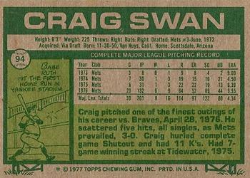 1977 Topps #94 Craig Swan Back