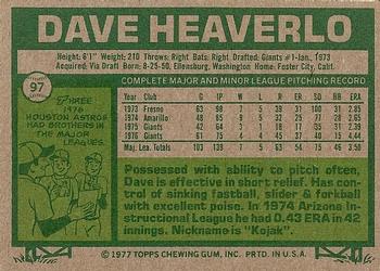 1977 Topps #97 Dave Heaverlo Back