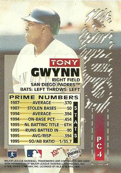 1996 Stadium Club - Prime Cuts #PC4 Tony Gwynn Back