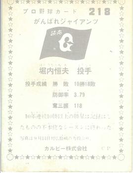 1975-76 Calbee #218 Tsuneo Horiuchi Back