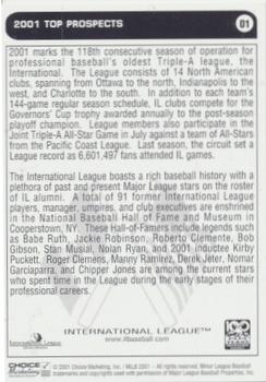 2001 Choice International League Top Prospects #01 Title Card Back