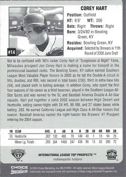 2004 Choice International League Top Prospects #14 Corey Hart Back