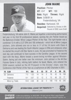 2004 Choice International League Top Prospects #17 John Maine Back