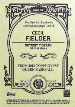 2013 Topps Gypsy Queen - Autographs #GQA-CF Cecil Fielder Back