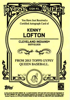 2013 Topps Gypsy Queen - Autographs #GQA-KL Kenny Lofton Back