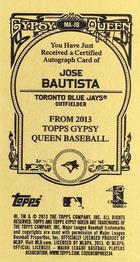 2013 Topps Gypsy Queen - Mini Autographs #MA-JB Jose Bautista Back