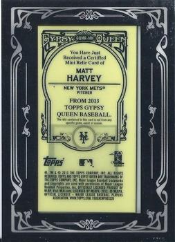 2013 Topps Gypsy Queen - Mini Relics #GQMR-MH Matt Harvey Back