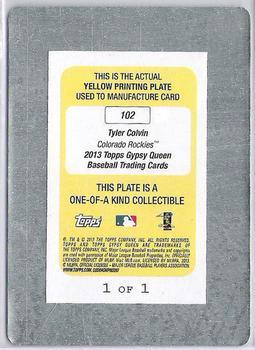 2013 Topps Gypsy Queen - Printing Plates Yellow #102 Tyler Colvin Back