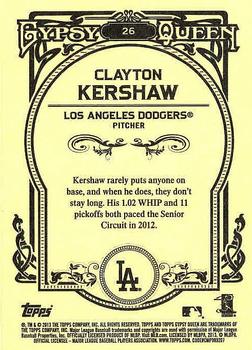 2013 Topps Gypsy Queen - Framed White #26 Clayton Kershaw Back