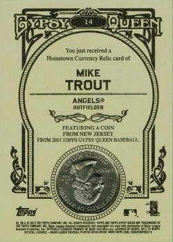 2013 Topps Gypsy Queen - Hometown Currency Coins #14 Mike Trout Back