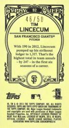 2013 Topps Gypsy Queen - Mini Sepia #92 Tim Lincecum Back