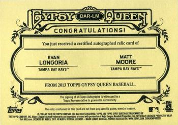 2013 Topps Gypsy Queen - Relic Autographs Dual #DAR-LM Evan Longoria / Matt Moore Back