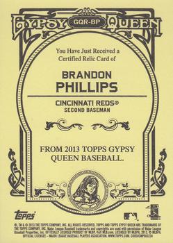 2013 Topps Gypsy Queen - Relics #GQR-BP Brandon Phillips Back