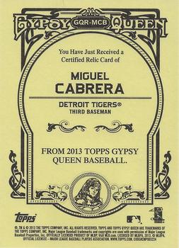 2013 Topps Gypsy Queen - Relics #GQR-MCB Miguel Cabrera Back