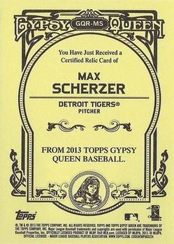 2013 Topps Gypsy Queen - Relics #GQR-MS Max Scherzer Back